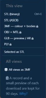 The Export menu