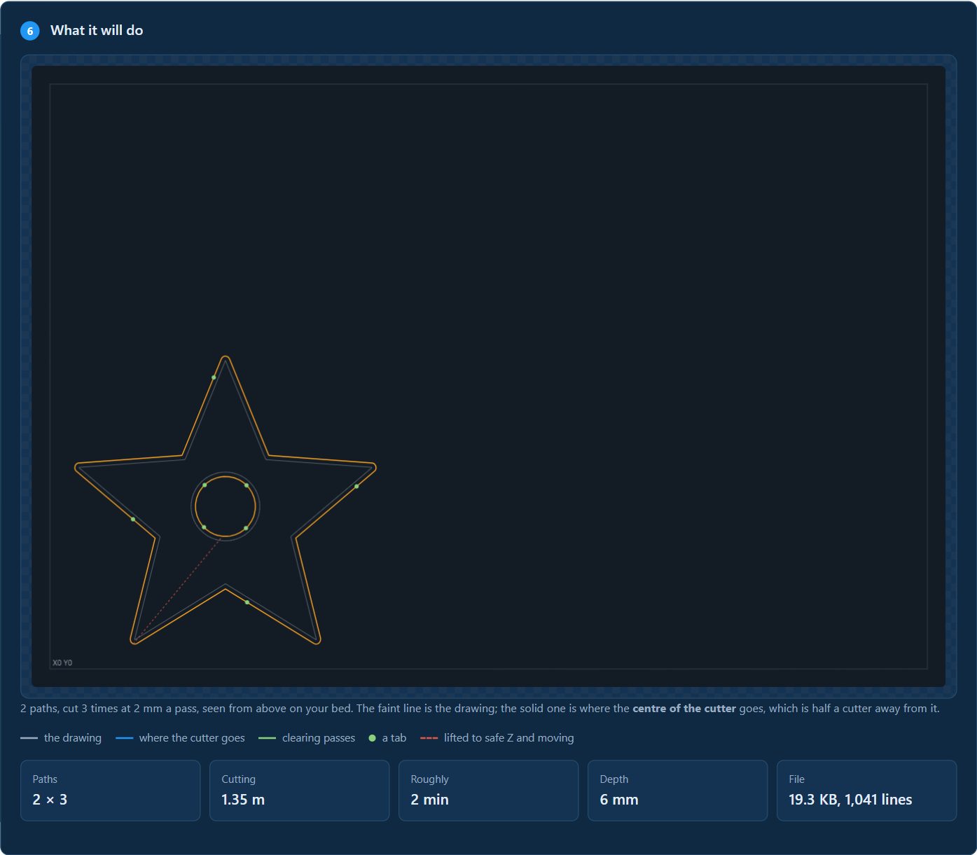 A star cut out, the toolpath preview