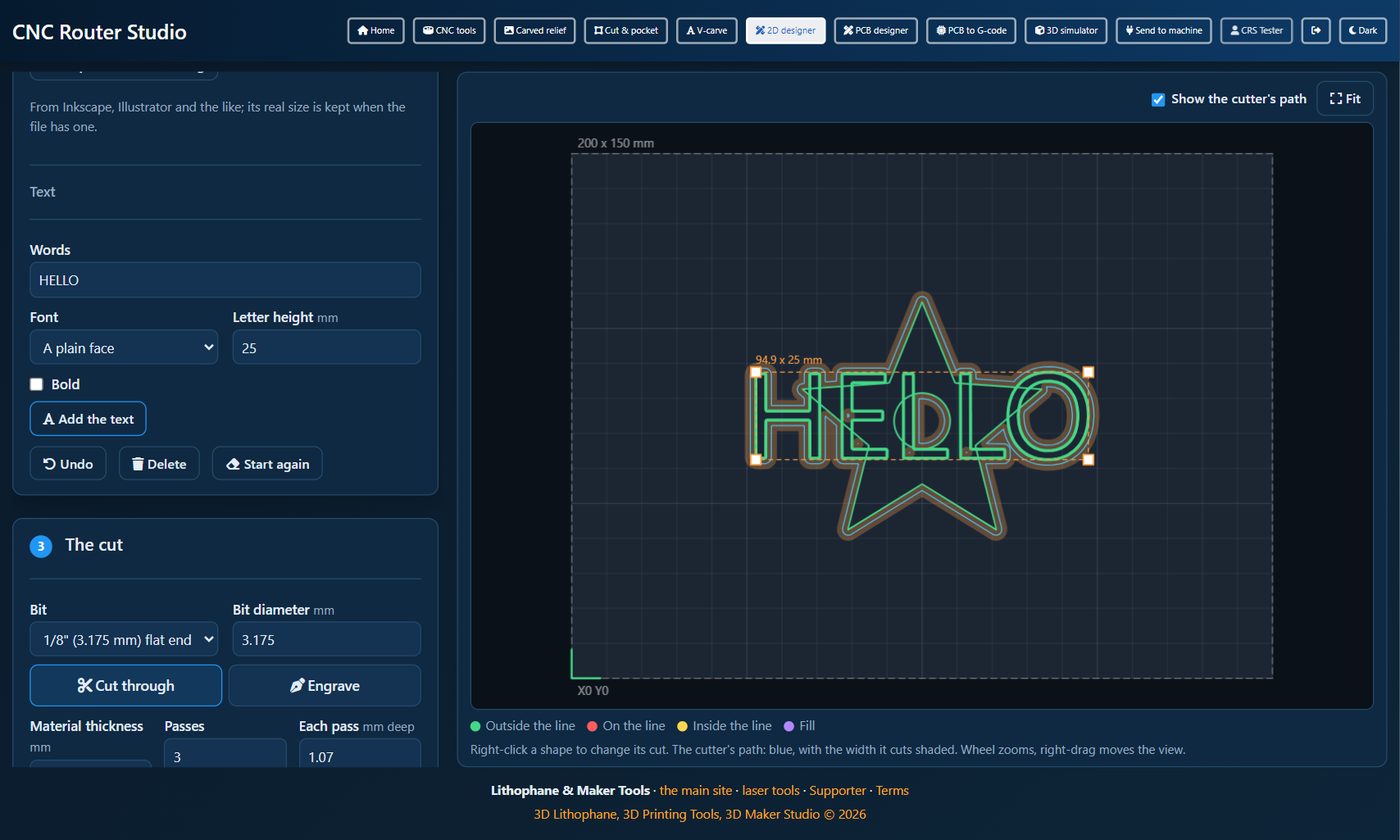 The 2D designer with text and a star