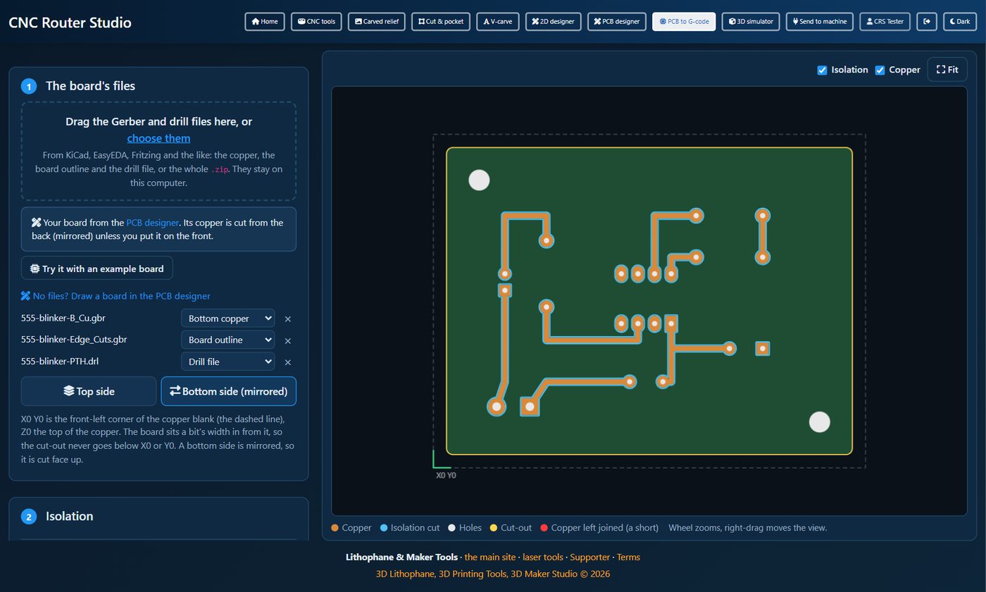 PCB to G-code with a board