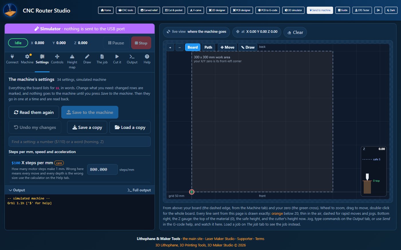 The Settings tab