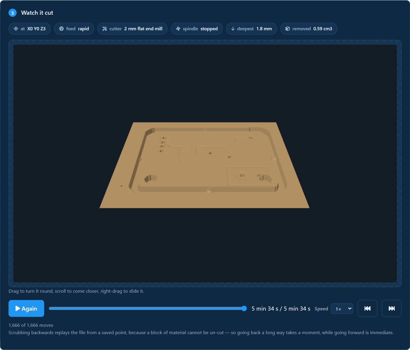 A circuit board cut in the 3D simulator