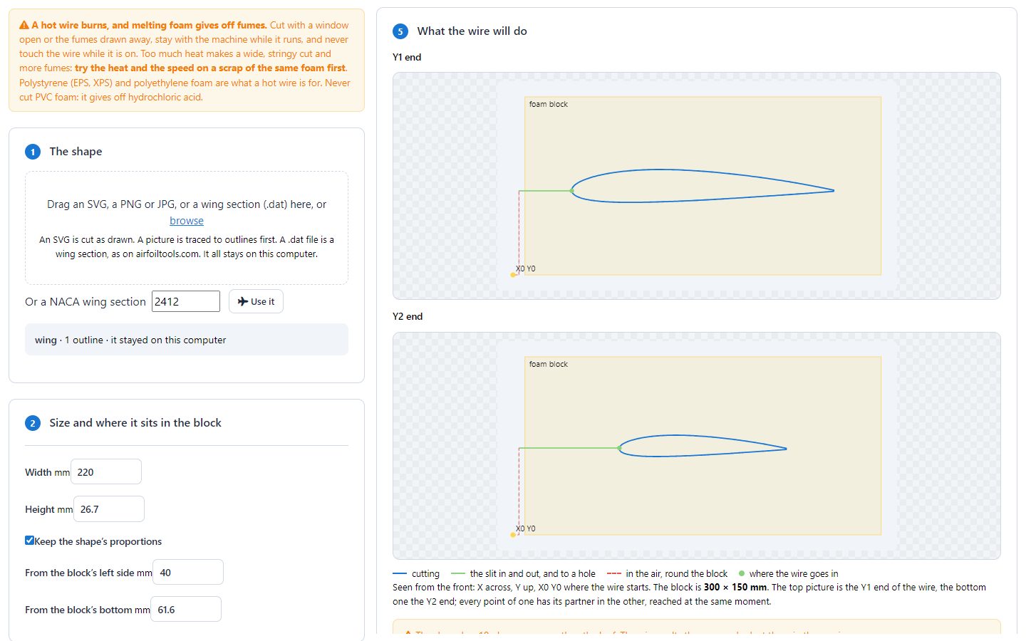 Cut a shape with a wing section and both ends shown